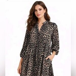 XL Caralyn Mirand The Drop Leopard Print V-Neck Dress - Black & Tan